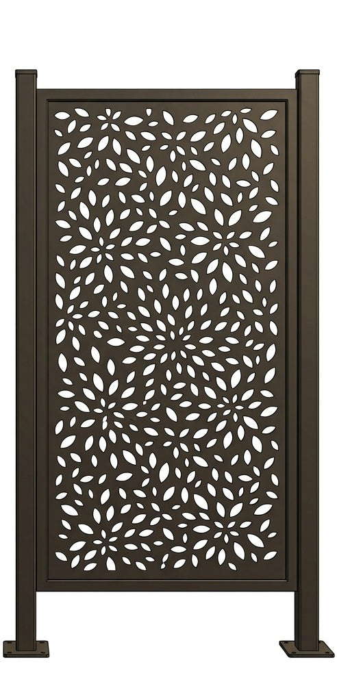 Heavy duty 3 mm steel privacy screen with floral geometric artwork