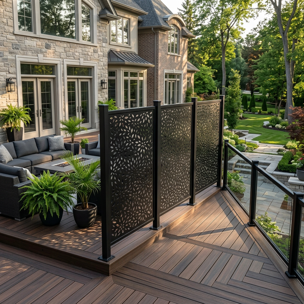 Canadian made privacy panel with intricate blooming flower pattern