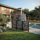 Contemporary metal privacy screen with rounded geometric cutouts