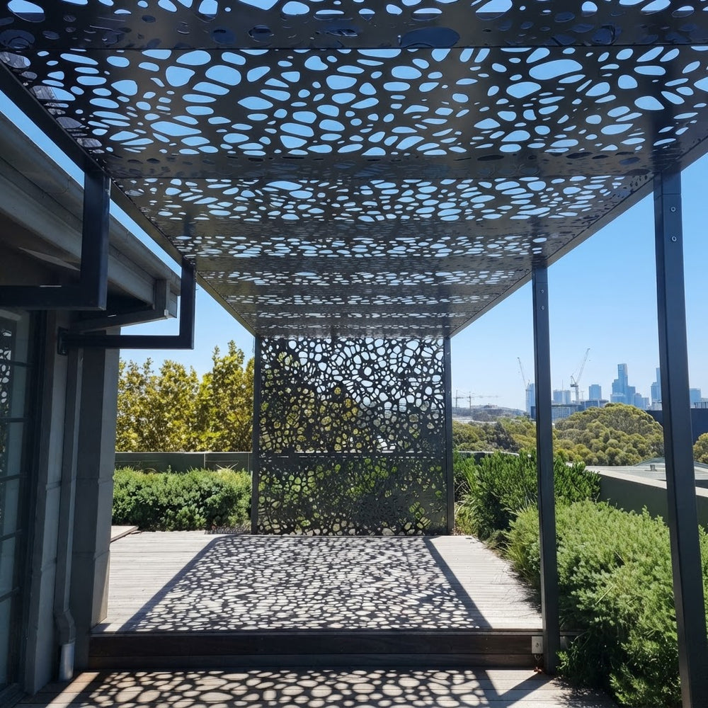 Modern decorative privacy screen with organic stone inspired design