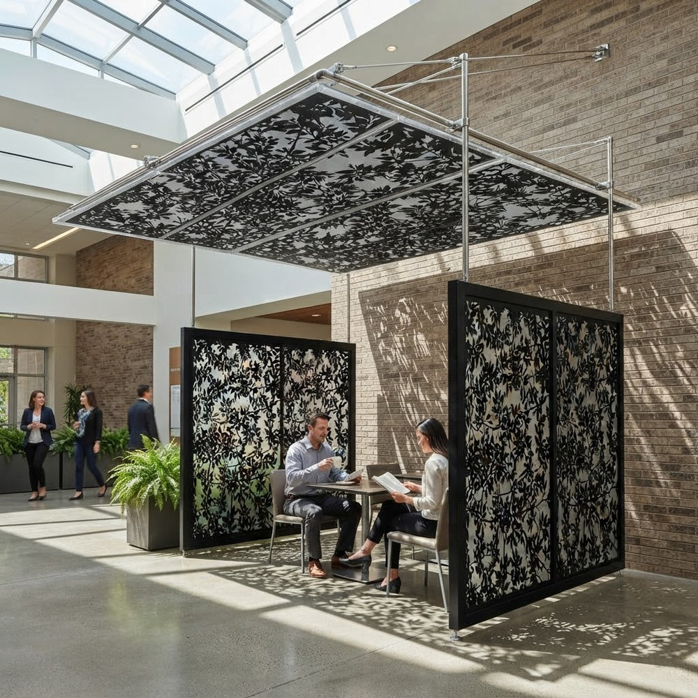 Laser cut vine pattern privacy panel with powder coated architectural finish