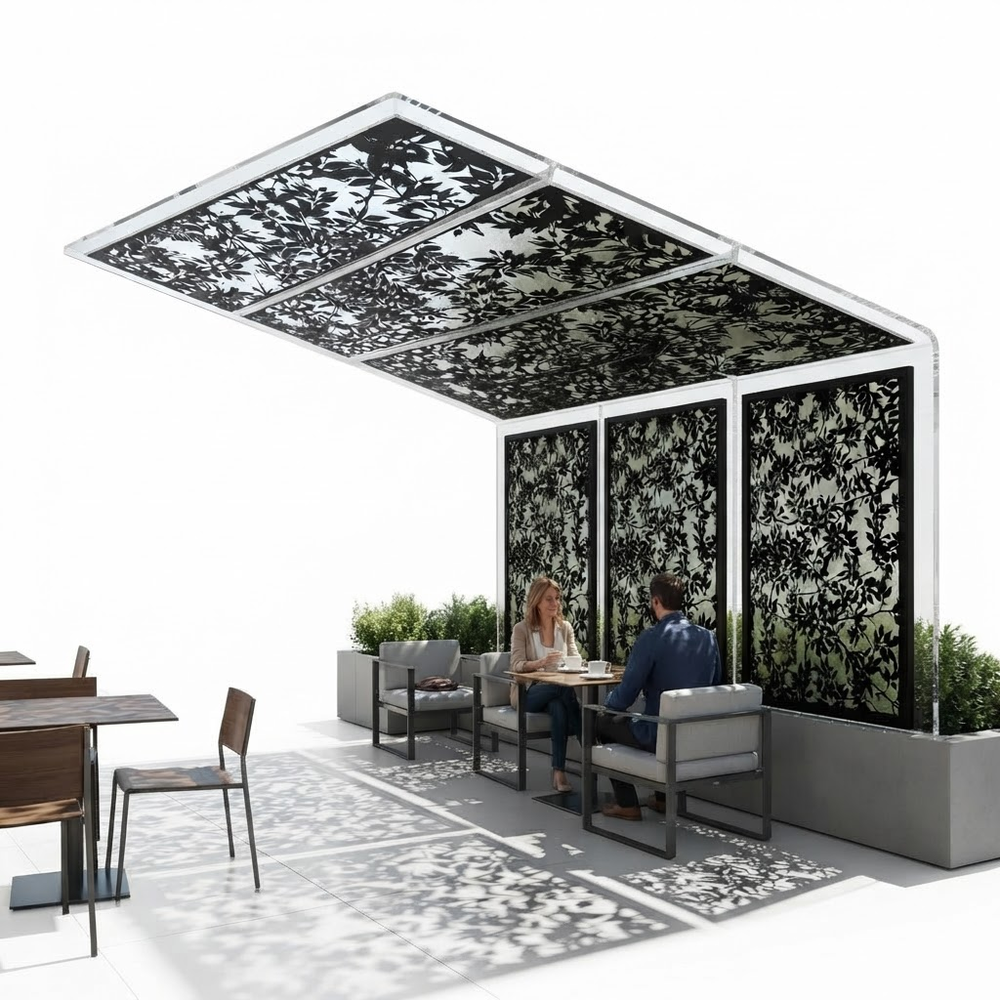 Decorative botanical vine metal privacy screen manufactured from Canadian steel

Laser cut vine pattern privacy panel with powder coated architectural finish

Modern metal privacy screen featuring intertwined branches and leaves

Decorative outdoor privacy panel with detailed botanical vine design

Contemporary steel privacy screen for patios, gardens, and landscapes

Heavy duty 3 mm steel laser cut privacy partition with vine artwork

Powder coated metal garden screen with nature inspired foliage pattern

