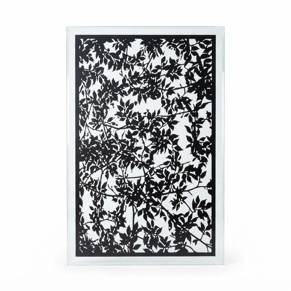 Powder coated metal garden screen with nature inspired foliage pattern