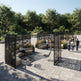 Powder coated metal garden screen with nature inspired foliage pattern