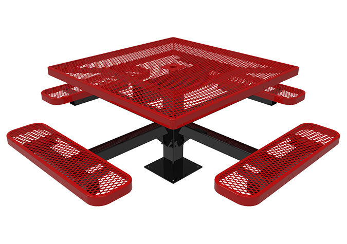 Square Picnic Table In Ground Mount Expanded Metal | Picnic Table & Seat |  Model PT194