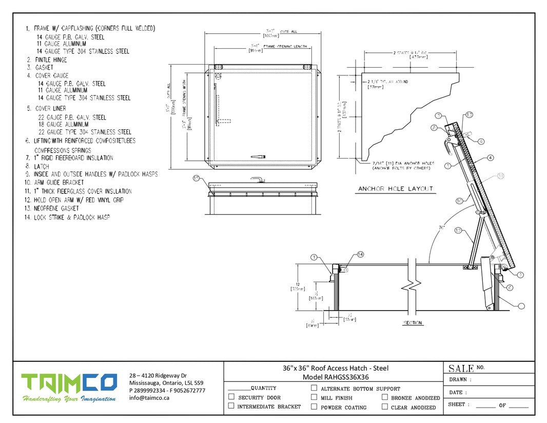 36"x 36" Roof Access Hatch - Steel Model RAHGSS36X36