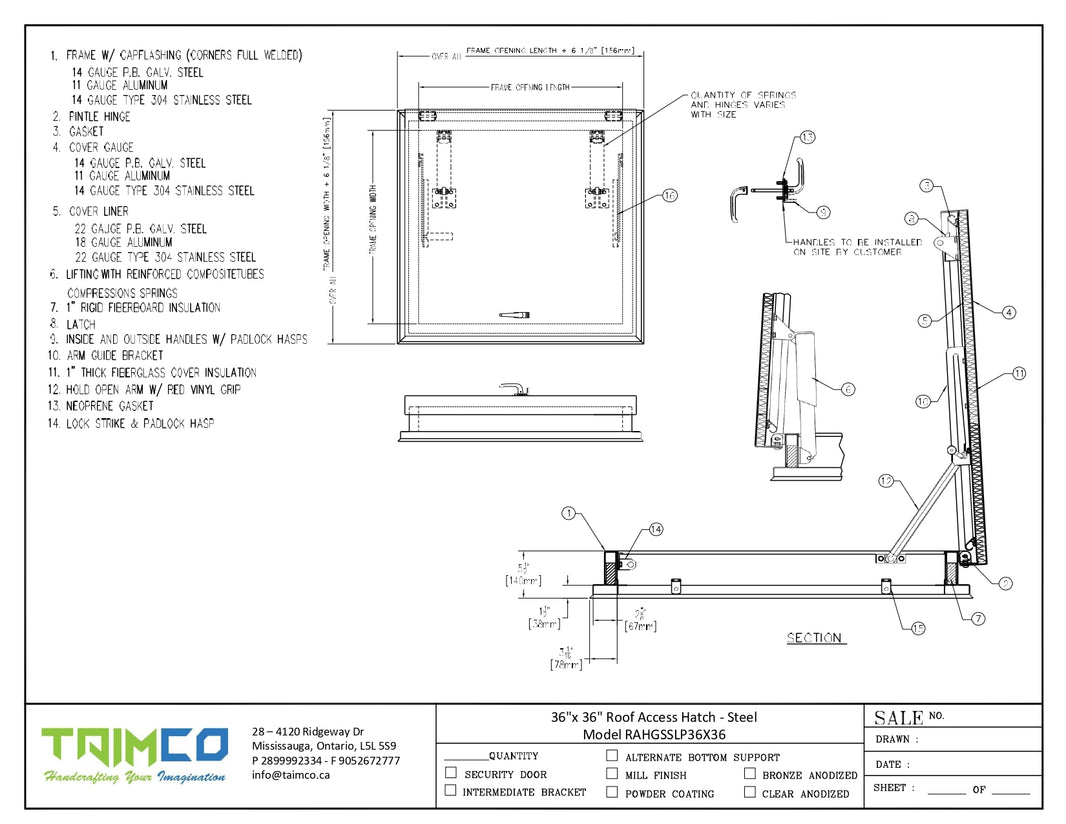 36"x 36" Roof Access Hatch - Steel Model RAHGSSLP36X36