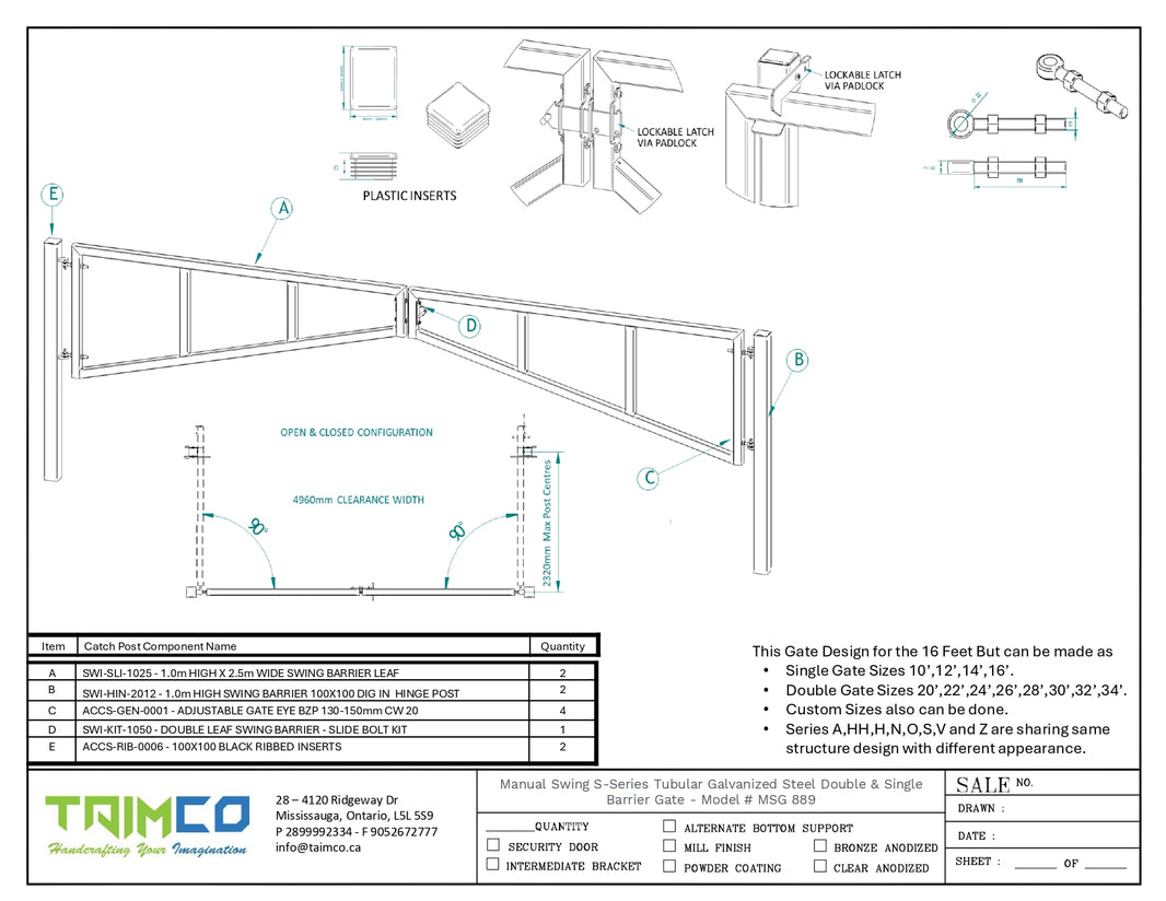 Manual Swing S-Series Tubular Galvanized Steel Double and Single Barrier Gate - Model # MSG 889
