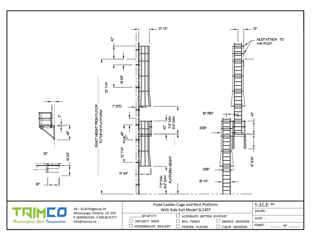 Fixed Ladder Cage and Rest Platform  With Side Exit Model SL1497