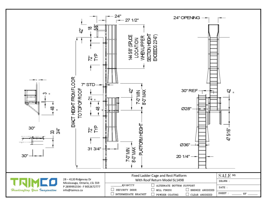 Fixed Ladder Cage and Rest Platform  With Roof Return Model SL1498