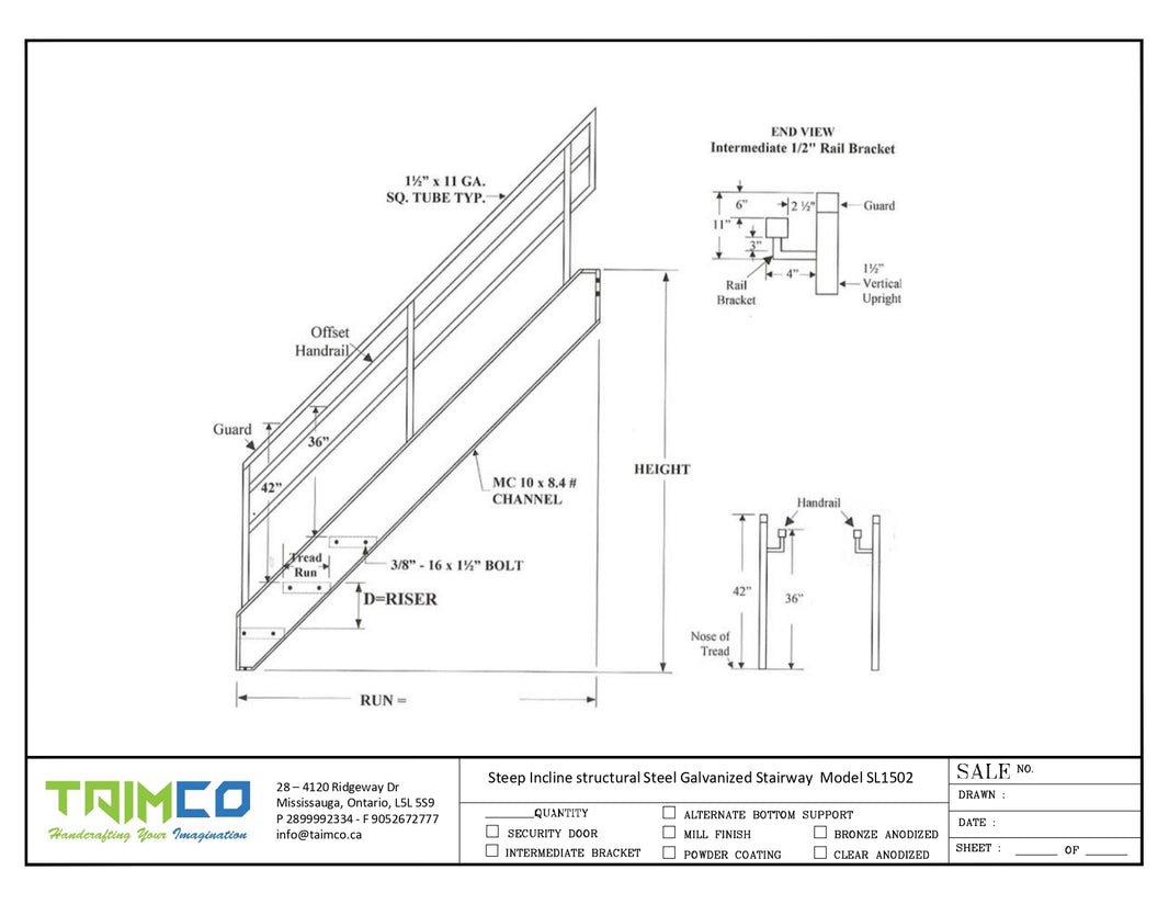 Steep Incline structural Galvanized Steel Stairway  Model SL1502