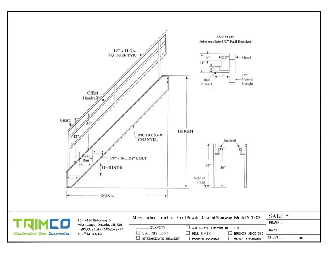 Steep Incline structural Steel Powder Coated Stairway Model SL1503