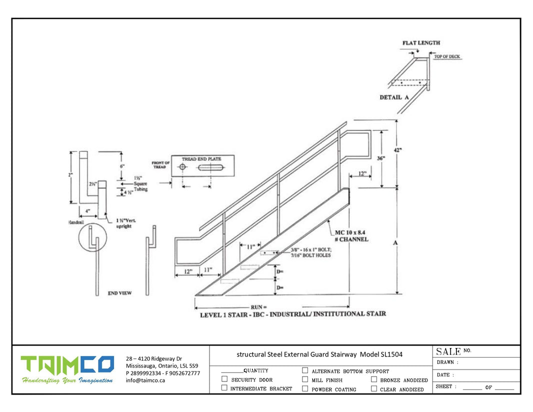 IBC Structural Steel External Guard Stairway 36" Wide Model SL1504