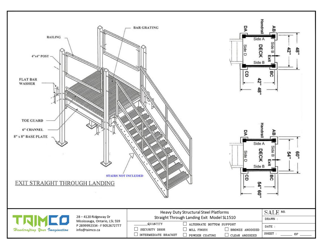 Heavy Duty Structural Steel Platforms Straight Through Landing Exit Model SL1510