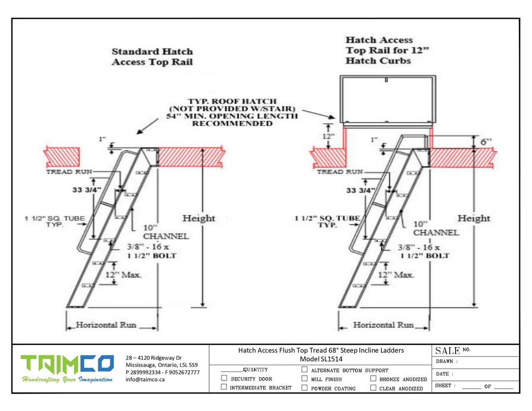 Hatch Access Flush Top Tread 68° Steep Incline Ladders Model SL1514