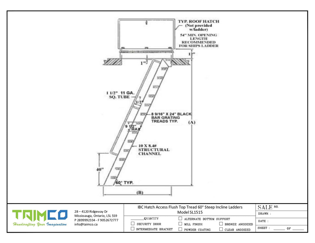 IBC Hatch Access Flush Top Tread 60° Steep Incline Ladders Model SL1515