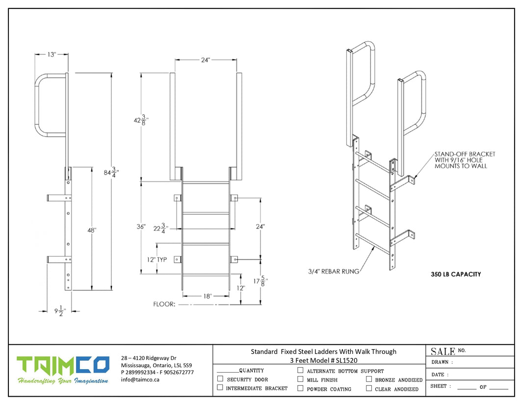 Standard  Fixed Steel Ladders with Walk Through  Model # SL1520