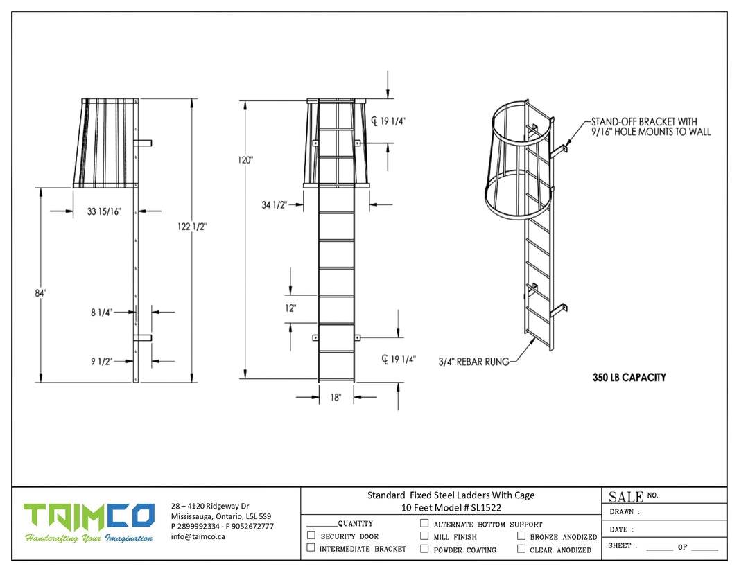 Standard  Fixed Steel Ladders with Cage Model # SL1522