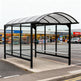 Close‑up of curved polycarbonate roof panels on TAIMCO shopping cart shelter, highlighting UV‑resistant construction.