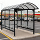 Transparent polycarbonate side panel on TAIMCO shopping cart shelter offering visibility and weather resistance.