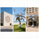 Outdoor polished metal sculpture of a palm tree with sharp‑edged reflective leaves