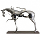 Modern polished metal artwork featuring a fragmented horse form and minimalist rider silhouette