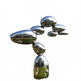 Polished metal sculpture featuring stacked pebble‑shaped forms with smooth reflective surfaces