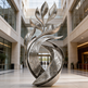 Polished silver‑tone sculpture featuring flowing abstract shapes with fine engraved detailing