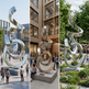 Abstract looping metal sculpture featuring intertwined reflective ribbons and smooth contours