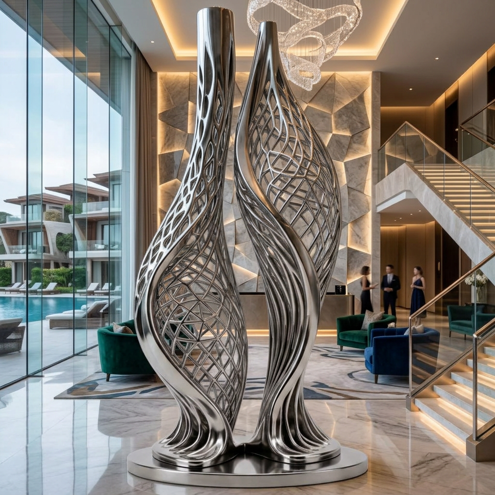Decorative sculpture in a luxurious interior setting with modern architecture.
