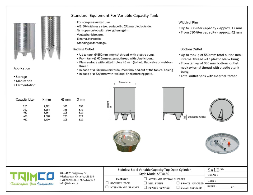 Stainless Steel Variable Capacity Top Open Cylinder Style Model SST4460