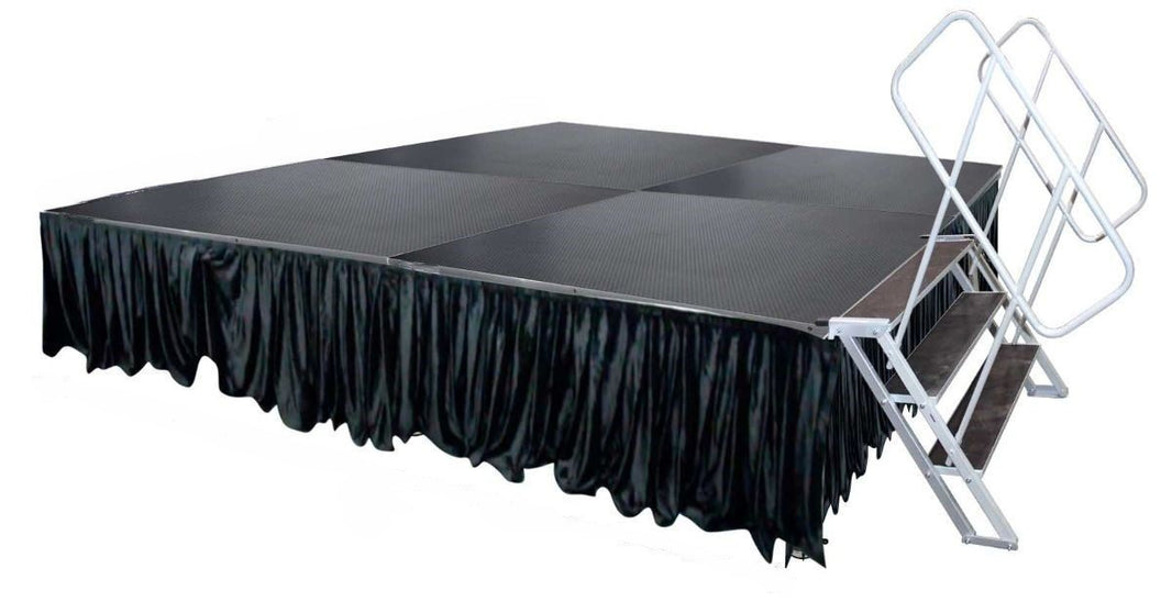 Stage Platform 8X8 Feet Portable and Height Adjustable with Black Stage Skirts Model STA3428X8
