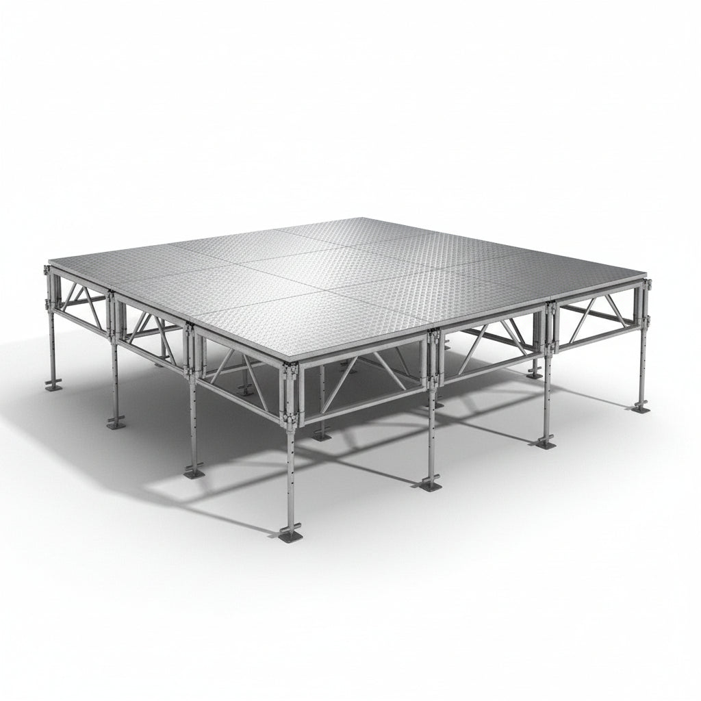 Outdoor Stage System 12' x 12' Adjustable Height 24"-48" Industrial Finish - Model STAOD1212