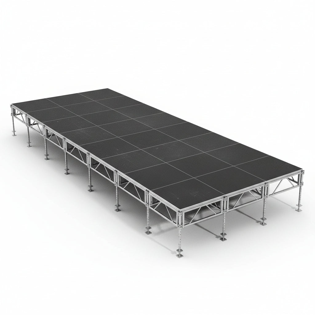 Outdoor Stage System 12' x 32' Adjustable Height 24"- 48" Industrial Finish - Model STAOD1232