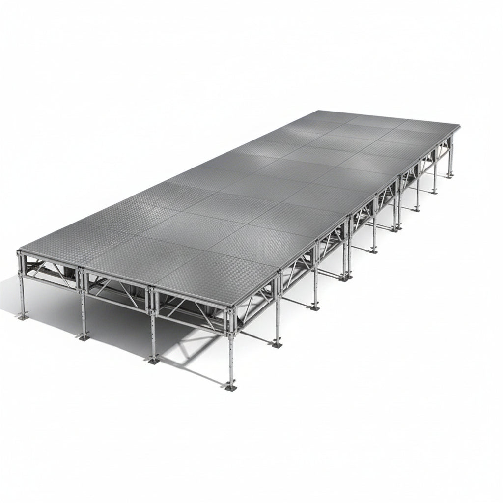 Outdoor Stage System 12' x 36' Adjustable Height 24"- 48" Industrial Finish - Model STAOD1236