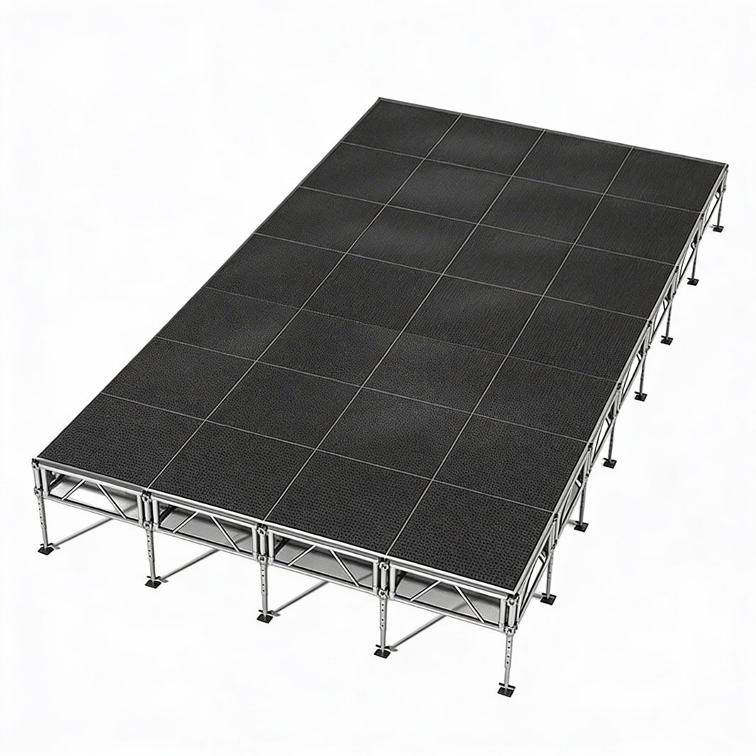 Outdoor Stage System 16' x 28' Adjustable Height 24"- 48" Industrial Finish - Model STAOD1628