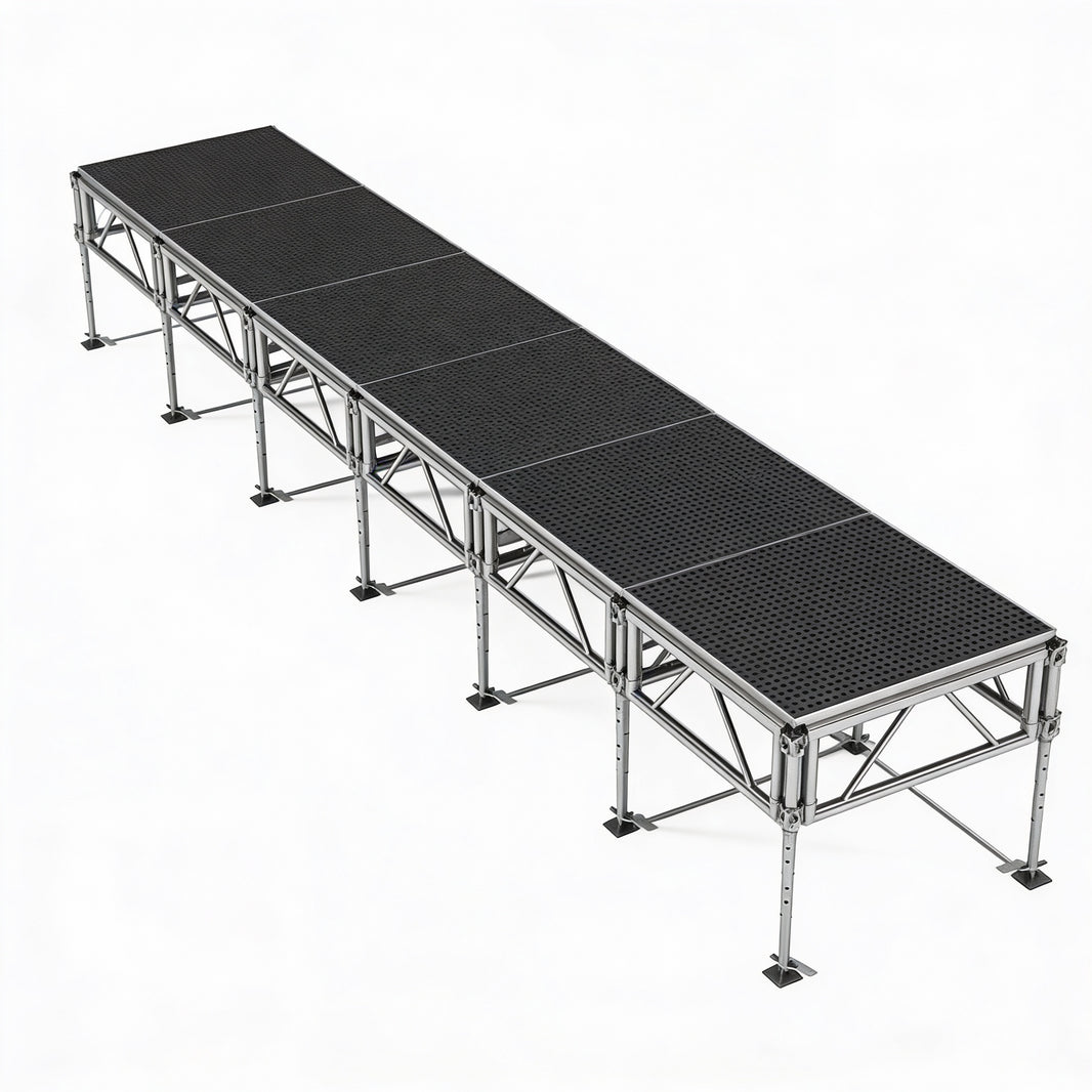 Outdoor Stage System 4' x 24' Adjustable Height 24"-48" Industrial Finish - Model STAOD424