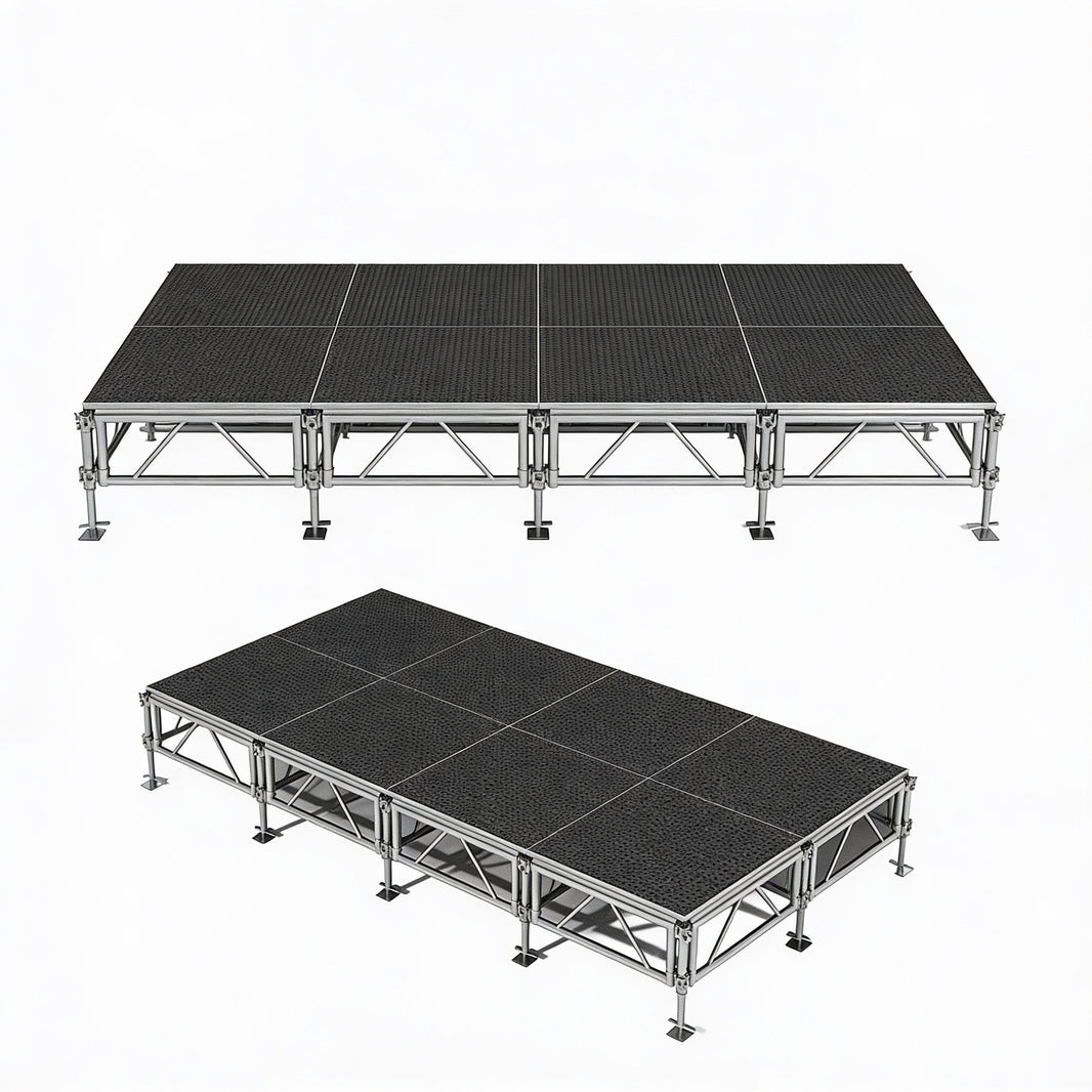 Outdoor Stage System 8' x 16' Adjustable Height 24"-48" Industrial Finish - Model STAOD816