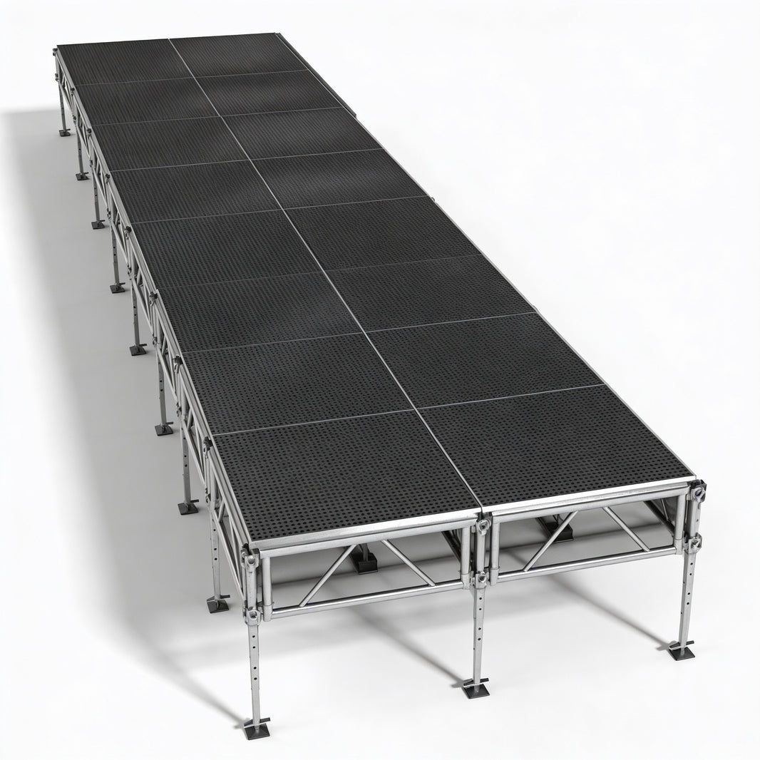 Outdoor Stage System 8' x 32' Adjustable Height 24"-48" Industrial Finish - Model STAOD832