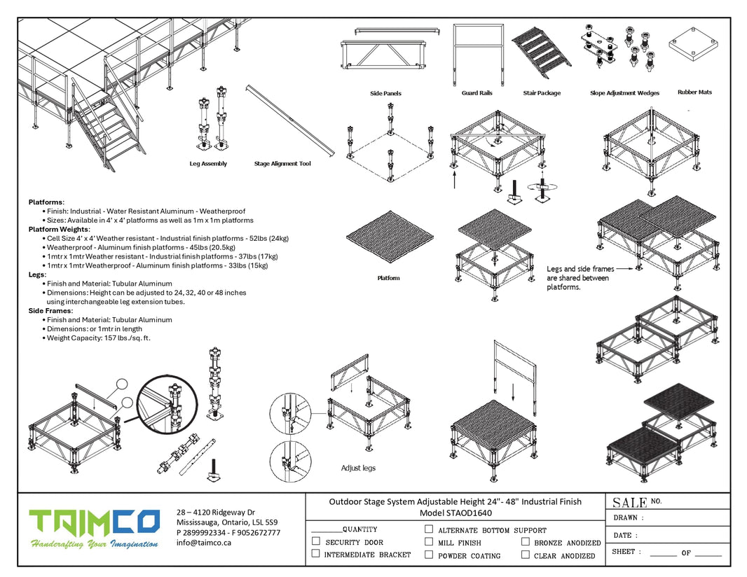 Outdoor Stage System 16' x 40' Adjustable Height 24"- 48" Industrial Finish - Model STAOD1640