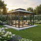 Modern rectangular sunroom with double‑tier roof design