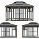Luxury outdoor glass pavilion with hip roof and large windows