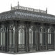 Decorative metal gazebo with intricate designs on a white background
Luxury wrought iron conservatory pavilion with curved Victorian roof
