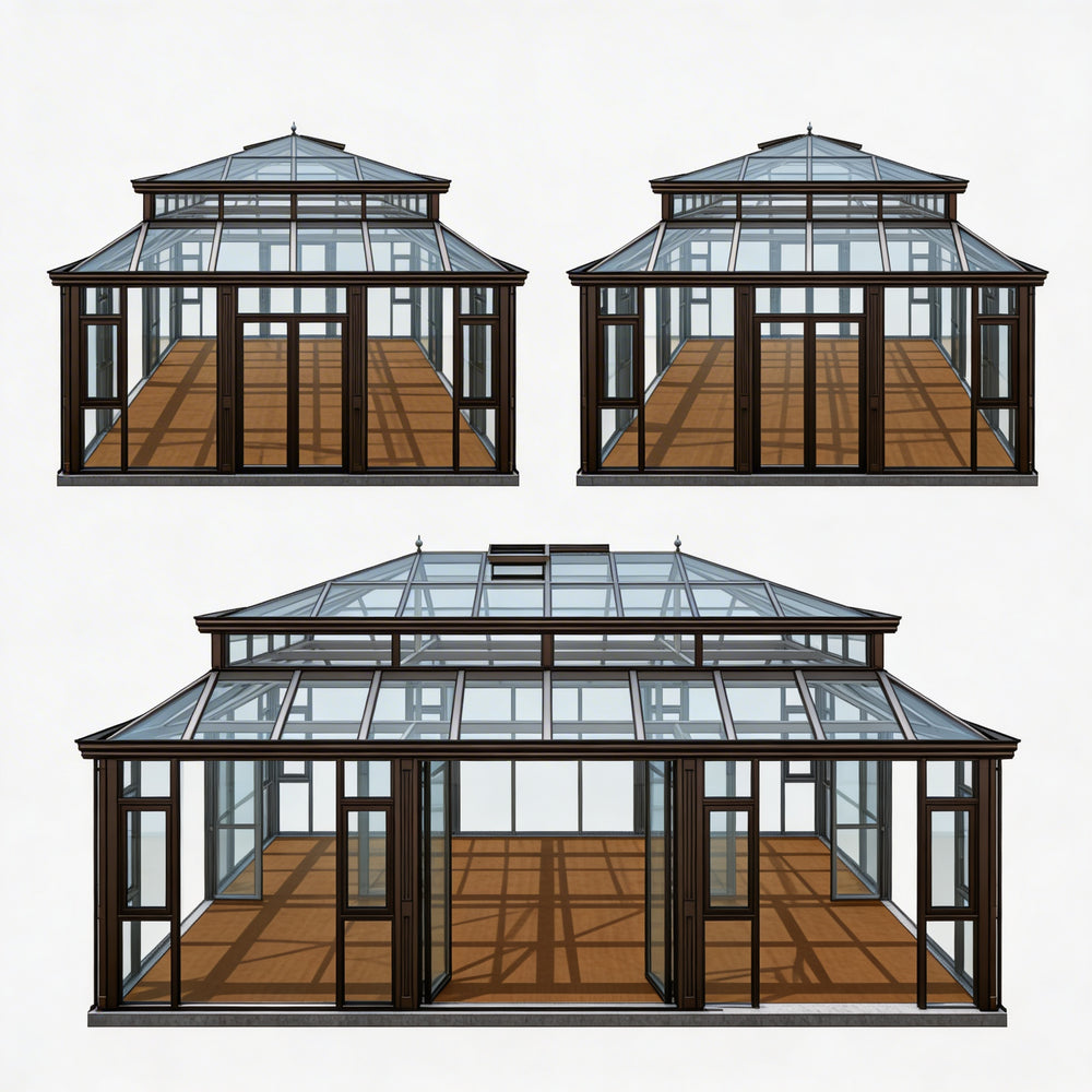Contemporary garden conservatory with double‑tier roof design