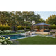 Contemporary outdoor room with pitched roof and panoramic windows