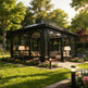 Orangery with glass walls in a garden setting