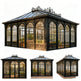 Ornate glasshouse with intricate metalwork on a white background