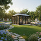 Handcrafted wrought iron conservatory with symmetrical arched façade