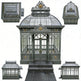 Decorative glass greenhouse with intricate designs on a white background