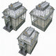 Three ornate glasshouses on a white background